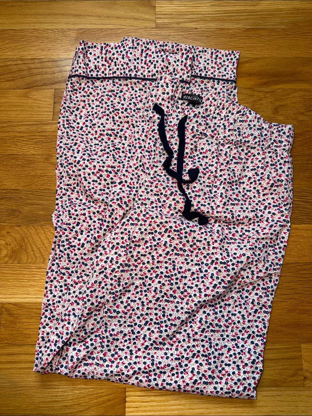 J. Crew White Floral Print Pajama Bottoms with Pink & Navy